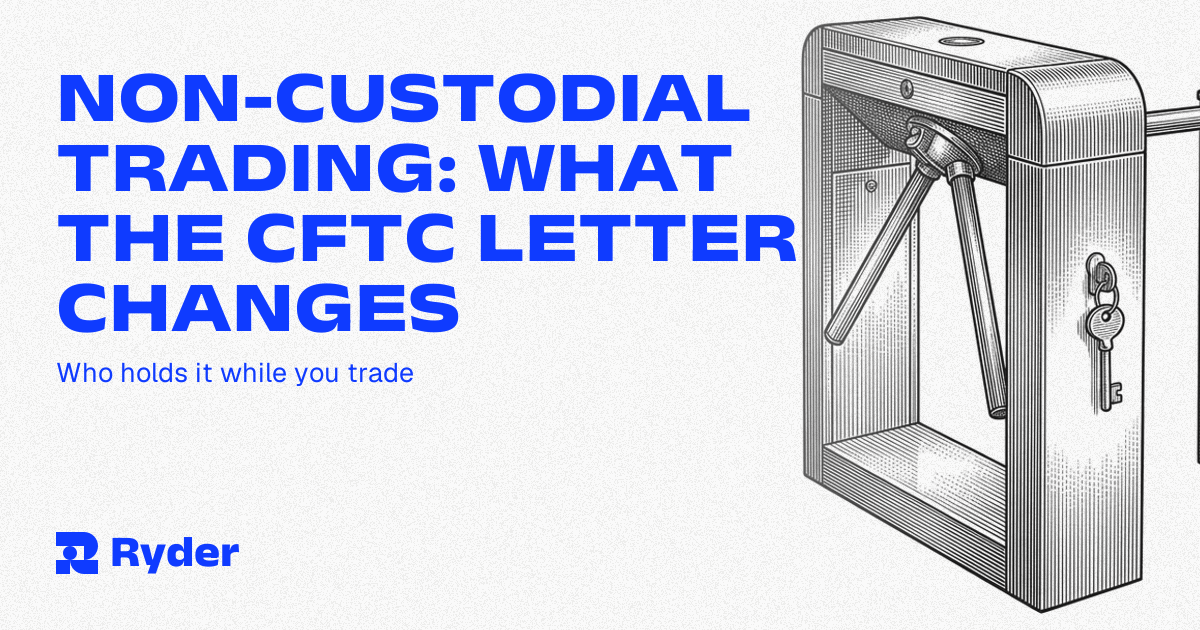 A signing device on one side of a boundary and a regulated trading venue on the other, with collateral crossing the line and the key staying put