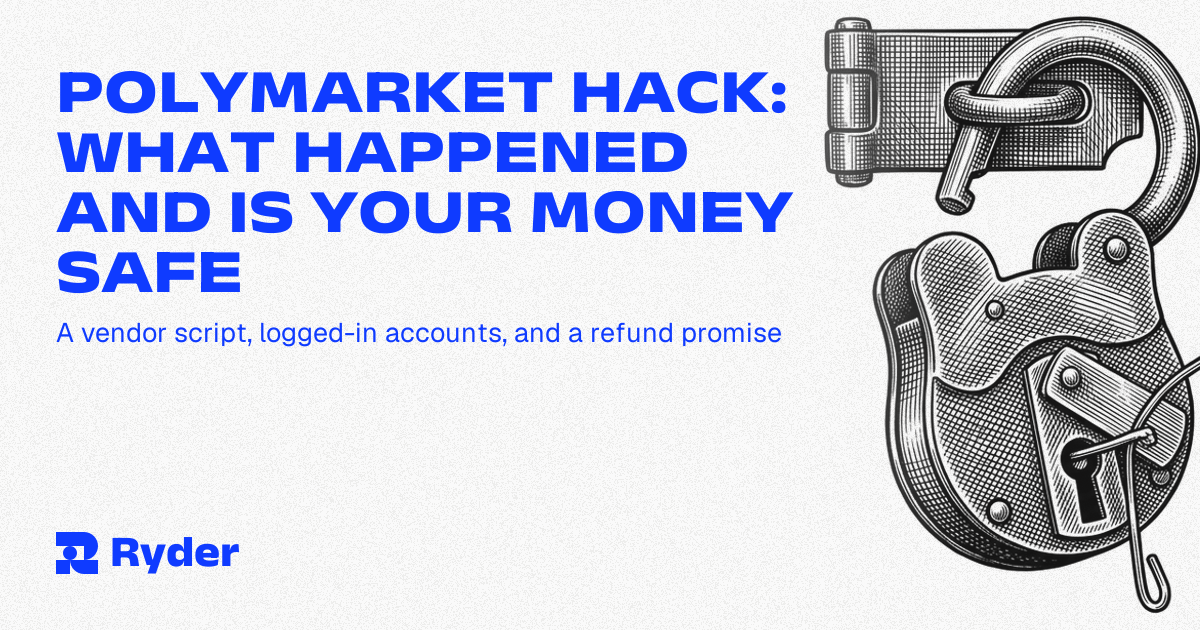 Engraved illustration of an open padlock with a wire threaded through its keyhole, Ryder self-custody hardware wallet