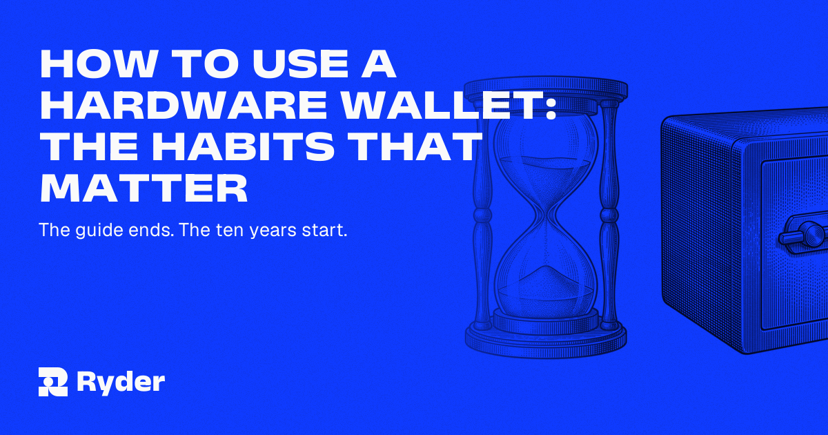 A hardware wallet held against a phone, its screen showing a transaction awaiting approval