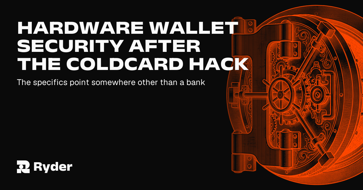 Ryder One self-custody hardware wallet and Recovery Tag beside a bank vault door