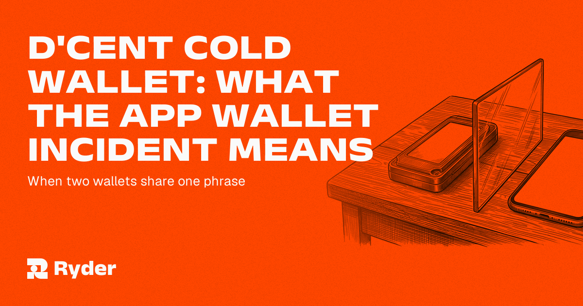 Ryder One hardware wallet beside a phone showing a wallet security alert