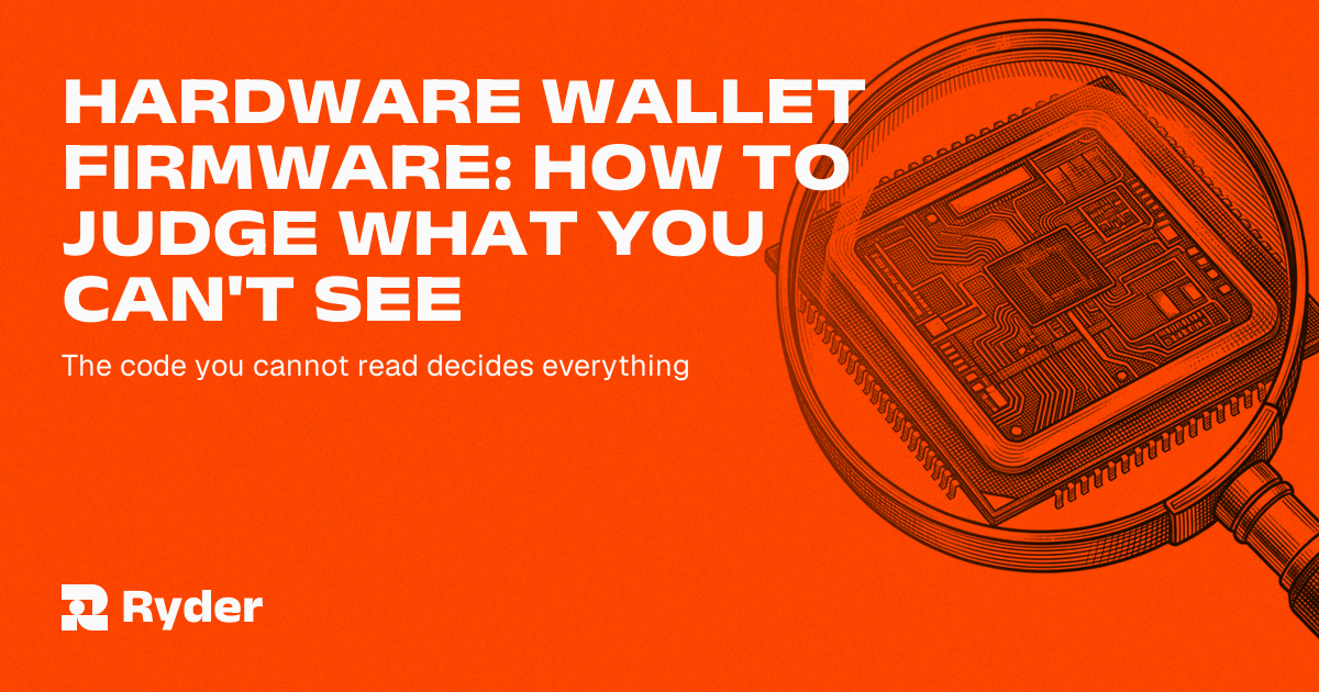 Ryder One self-custody hardware wallet with its secure element chip highlighted on the device screen