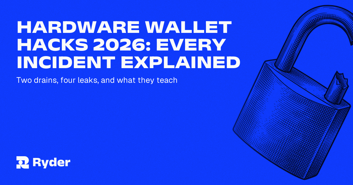 Engraved illustration of a padlock with its shackle snapped in two, Ryder self-custody hardware wallet