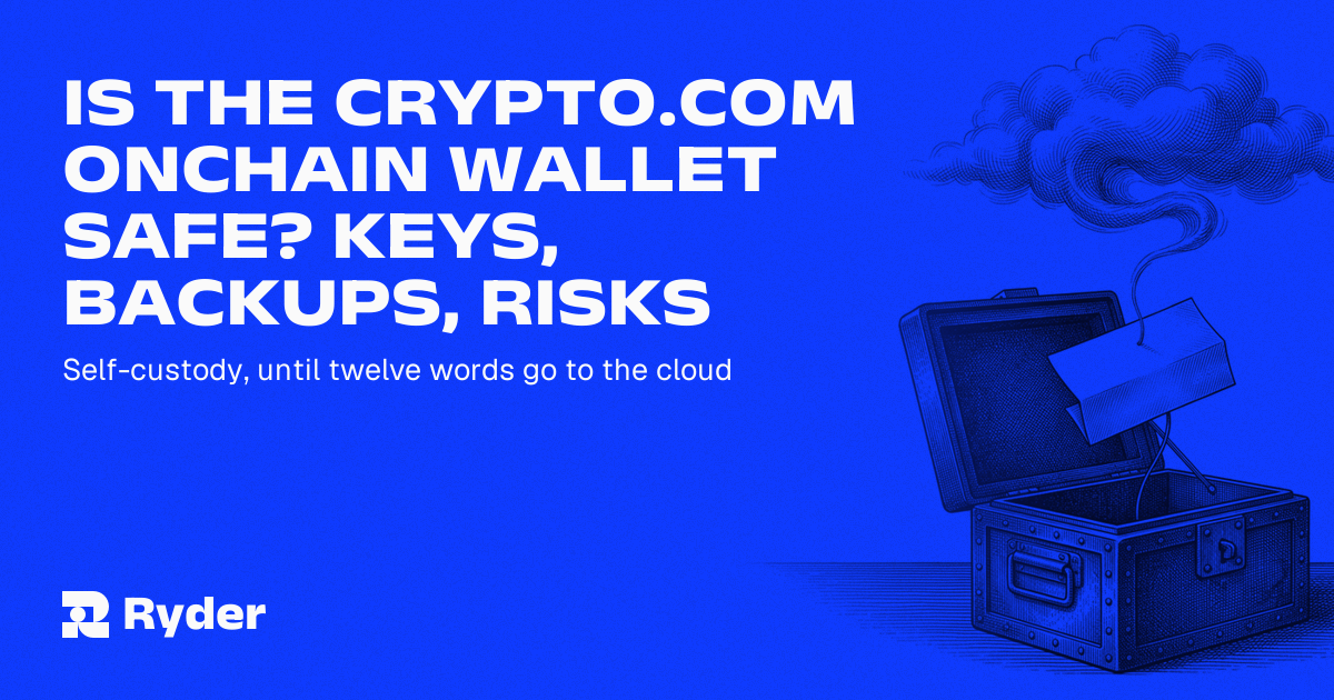 Ryder One hardware wallet and Recovery Tag beside a phone showing a self-custodial wallet app