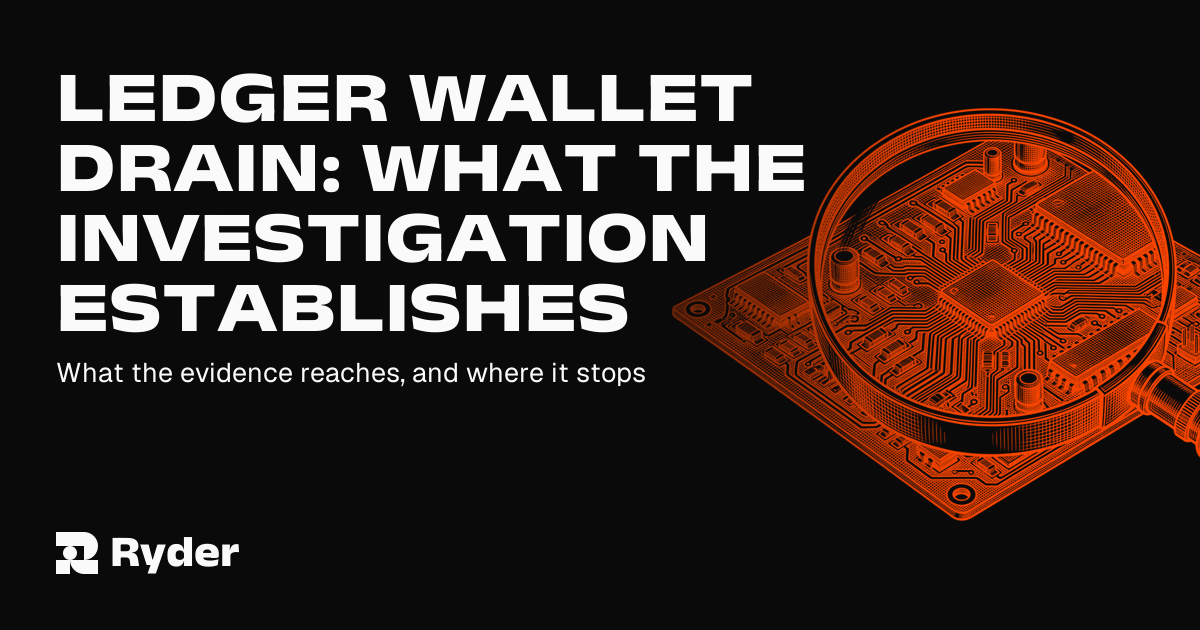 Ryder One self-custody hardware wallet and Recovery Tag beside an opened hardware wallet showing its circuit board