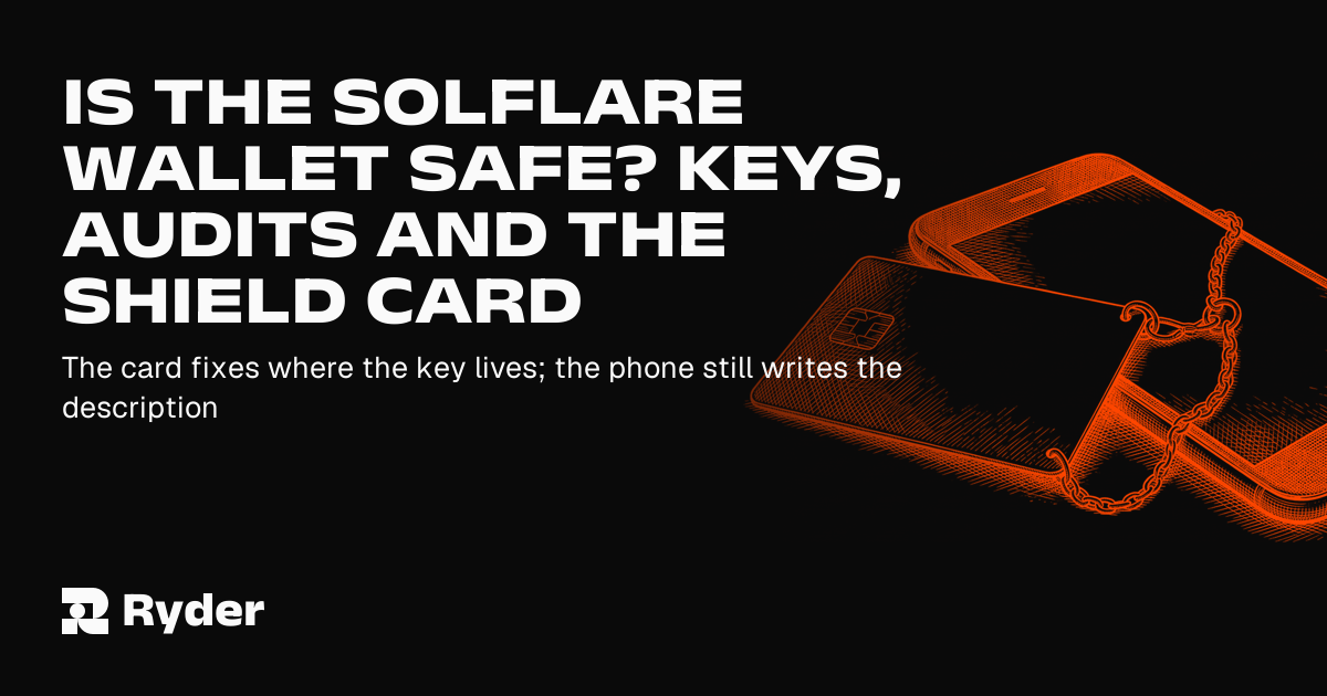 Ryder One hardware wallet and Recovery Tag beside a phone showing a Solana wallet app