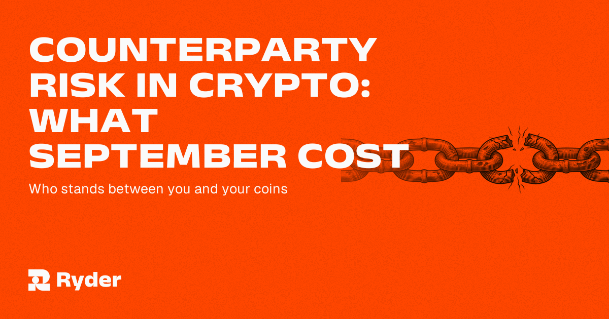 Three failure points on one month's timeline, with a set of keys sitting outside all three — Ryder self-custody hardware wallet