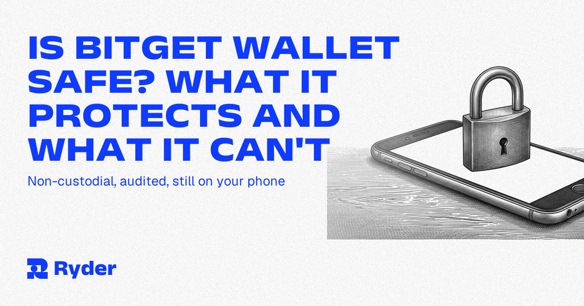 Ryder One hardware wallet beside a phone showing a multi-chain wallet app