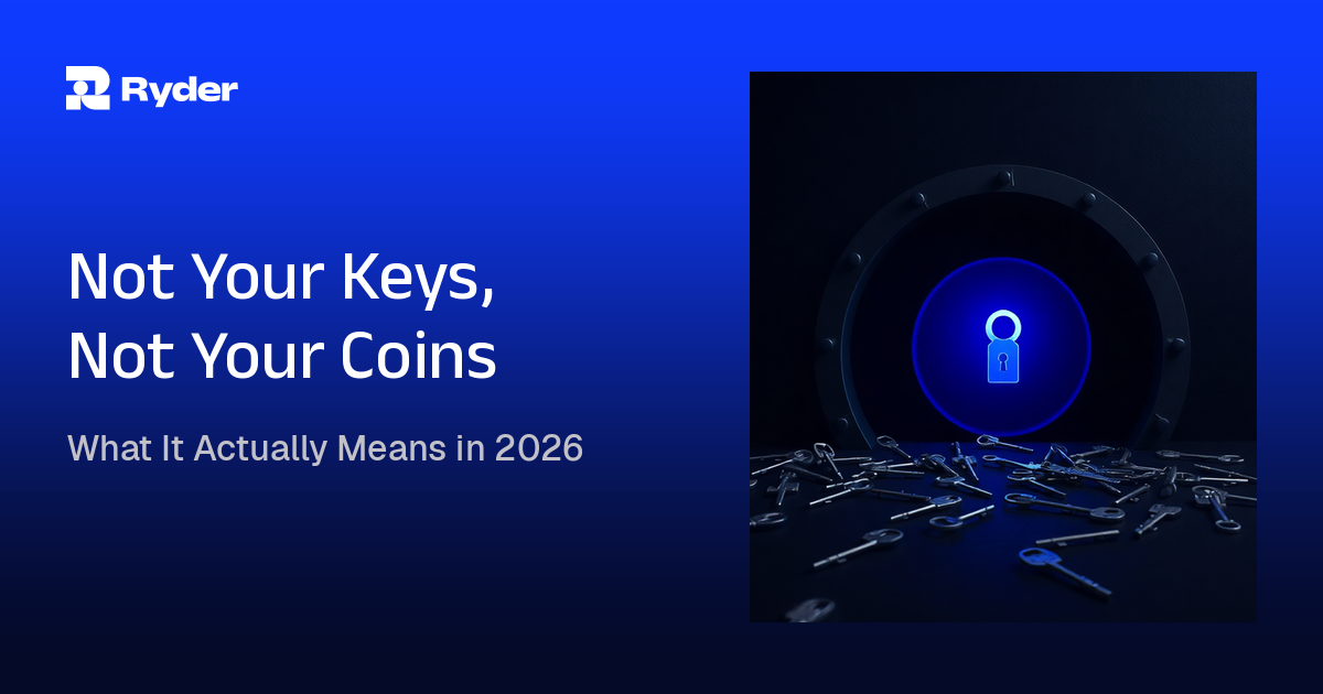 Ryder blog hero reading What It Actually Means in 2026 | Not Your Keys, Not Your Coins — not your keys not your coins